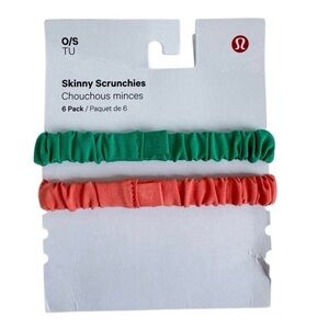 2 Lululemon Skinny Scrunchies Kelly Green and Coral Kiss NWOT